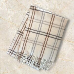Winter Scarf in Cream and Brown  Plaid Neutrals Cold Weather SKU 9